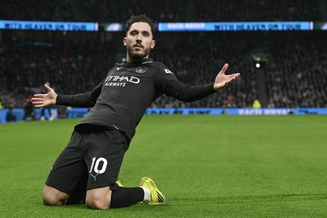 (260202) -- LONDON, Feb. 2, 2026 (Xinhua) -- Rayan Cherki of Manchester City celebrates after scoring during the English Premier League match between Tottenham Hotspur and Manchester City in London, Britain, on Feb. 1, 2026. (Xinhua)