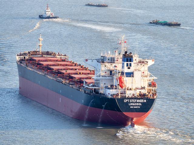 (260202) -- TAIZHOU, Feb. 2, 2026 (Xinhua) -- A drone photo taken on Jan. 2, 2026 shows a Greek vessel repaired by a company under COSCO setting sail in Nantong, east China's Jiangsu Province. China's shipbuilding industry maintained the world's largest market share in terms of three major indicators for the 16th consecutive year in 2025, according to data released by the Ministry of Industry and Information Technology on Sunday.
   The country's shipbuilding output reached 53.69 million deadweight tonnes (DWT) in 2025, up 11.4 percent year on year and accounting for 56.1 percent of the global total.
   New orders reached 107.82 million DWT last year, representing a 69 percent share of the global market.
   As of the end of December 2025, the sector's holding orders stood at 274.42 million DWT, up 31.5 percent from the previous year. This volume accounted for 66.8 percent of the global market share. (Photo by Xu Congjun/Xinhua)