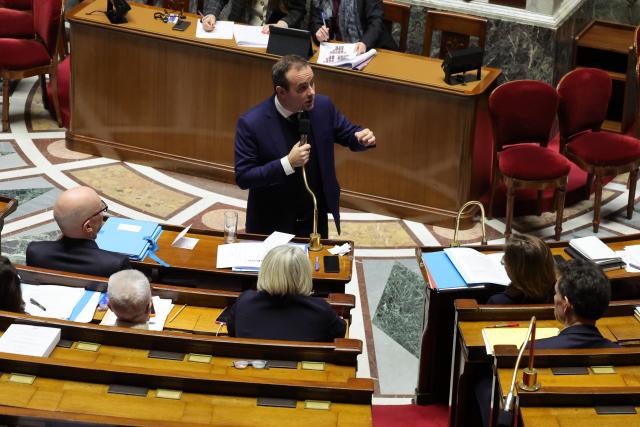 (260202) -- PARIS, Feb. 2, 2026 (Xinhua) -- French Prime Minister Sebastien Lecornu delivers a speech ahead of no-confidence votes at the National Assembly in Paris, France, Feb. 2, 2026. France adopted its 2026 state budget after the government led by Prime Minister Sebastien Lecornu survived two no-confidence votes over the issue in the National Assembly on Monday. (Photo by Henri Szwarc/Xinhua)