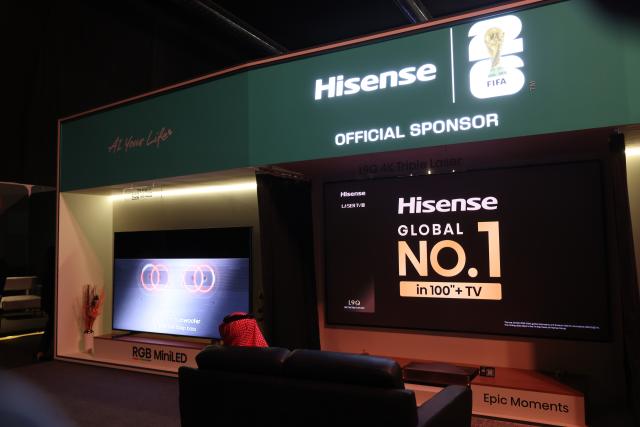(260202) -- RIYADH, Feb. 2, 2026 (Xinhua) -- Photo taken on Feb. 2, 2026 shows the booth of Hisense during the Future of Media Exhibition in Riyadh, Saudi Arabia. The fifth edition of the Saudi Media Forum opened on Monday in Riyadh under the theme "Media in an Evolving World," drawing more than 300 media leaders and experts from over 20 countries. Running alongside the forum is the Future of Media Exhibition, which includes more than 250 local and international companies. (Xinhua/Dong Xiuzhu)