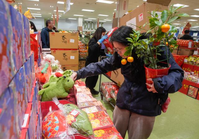 (260203) -- VANCOUVER, Feb. 3, 2026 (Xinhua) -- A woman shops at a Chinese supermarket in preparation for the upcoming Chinese New Year of the Horse in Vancouver, Canada, on Feb. 2, 2026. (Photo by Liang Sen/Xinhua)