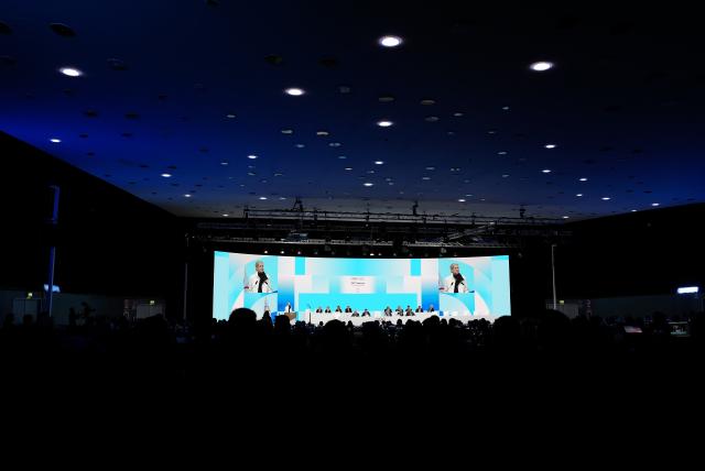 (260203) -- MILAN, Feb. 3, 2026 (Xinhua) -- Photo taken on Feb. 3, 2026 shows the general view of the first day of the 145th International Olympic Committee (IOC) Session in Milan, Italy, Feb. 3, 2026. (Xinhua/Sun Fei)