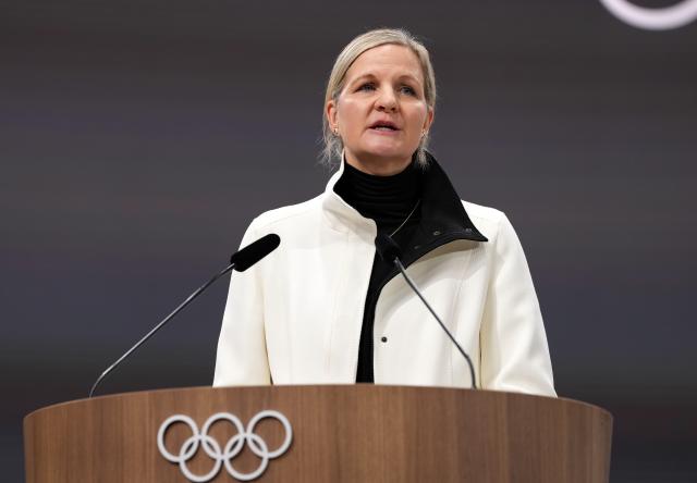 (260203) -- MILAN, Feb. 3, 2026 (Xinhua) -- International Olympic Committee (IOC) President Kirsty Coventry delivers a speech during the first day of the 145th IOC Session in Milan, Italy, Feb. 3, 2026. (Xinhua/Sun Fei)