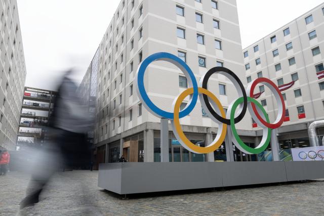 (260203) -- MILAN, Feb. 3, 2026 (Xinhua) -- The Olympic rings are seen at the Olympic Village ahead of the 2026 Milan-Cortina Winter Olympics in Milan, Italy, Feb. 3, 2026. (Xinhua/Zhang Haofu)