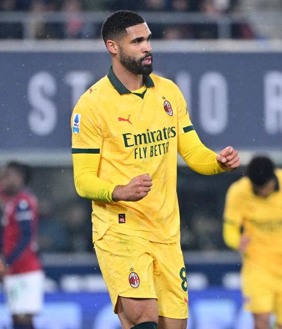 (260204) -- BOLOGNA, Feb. 4, 2026 (Xinhua) -- AC Milan's Ruben Loftus-Cheek celebrates his score during a Serie A football match between Bologna and AC Milan in Bologna, Italy, Feb. 3, 2026. (Photo by Alberto Lingria/Xinhua)
