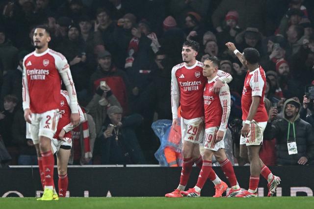 (260204) -- LONDON, Feb. 4, 2026 (Xinhua) -- Kai Havertz (2nd L) of Arsenal celebrates his goal with teammates during the English Football League Cup semifinal second leg match between Arsenal and Chelsea in London, Britain, Feb. 3, 2026. (Xinhua)
FOR EDITORIAL USE ONLY. NOT FOR SALE FOR MARKETING OR ADVERTISING CAMPAIGNS. NO USE WITH UNAUTHORIZED AUDIO, VIDEO, DATA, FIXTURE LISTS, CLUB/LEAGUE LOGOS OR "LIVE" SERVICES. ONLINE IN-MATCH USE LIMITED TO 45 IMAGES, NO VIDEO EMULATION. NO USE IN BETTING, GAMES OR SINGLE CLUB/LEAGUE/PLAYER PUBLICATIONS.