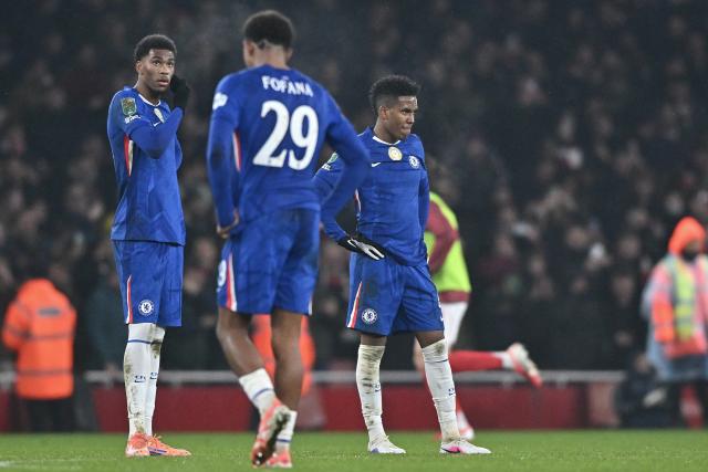 (260204) -- LONDON, Feb. 4, 2026 (Xinhua) -- Chelsea's players look dejected during the English Football League Cup semifinal second leg match between Arsenal and Chelsea in London, Britain, Feb. 3, 2026. (Xinhua)
FOR EDITORIAL USE ONLY. NOT FOR SALE FOR MARKETING OR ADVERTISING CAMPAIGNS. NO USE WITH UNAUTHORIZED AUDIO, VIDEO, DATA, FIXTURE LISTS, CLUB/LEAGUE LOGOS OR "LIVE" SERVICES. ONLINE IN-MATCH USE LIMITED TO 45 IMAGES, NO VIDEO EMULATION. NO USE IN BETTING, GAMES OR SINGLE CLUB/LEAGUE/PLAYER PUBLICATIONS.
