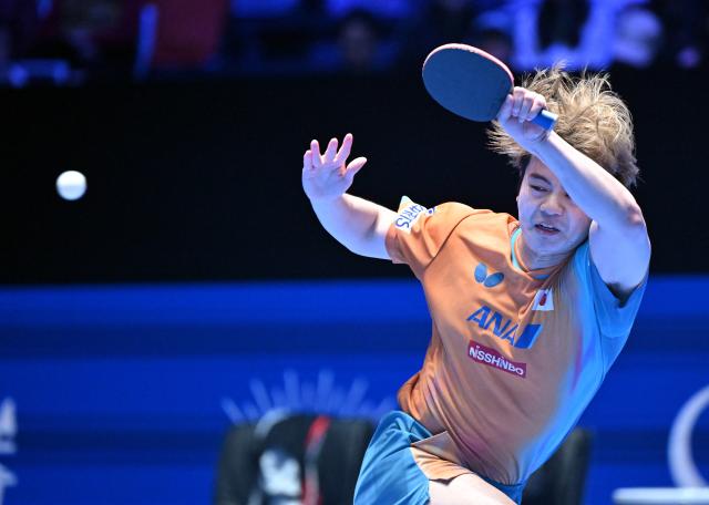(260204) -- HAIKOU, Feb. 4, 2026 (Xinhua) -- Uda Yukiya hits a return during the men's singles group match between Lam Siu Hang of China's Hong Kong and Uda Yukiya of Japan at the ITTF-ATTU Asian Cup Haikou 2025 table tennis tournament in Haikou, south China's Hainan Province, Feb. 4, 2026. (Xinhua/Guo Cheng)