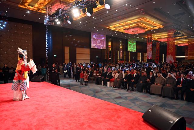 (260204) -- FARWANIYA GOVERNORATE, Feb. 4, 2026 (Xinhua) -- A Chinese artist performs Qin Opera during the "Happy Chinese New Year" celebrations in Farwaniya Governorate, Kuwait, Feb. 3, 2026. (Photo by Asad/Xinhua)