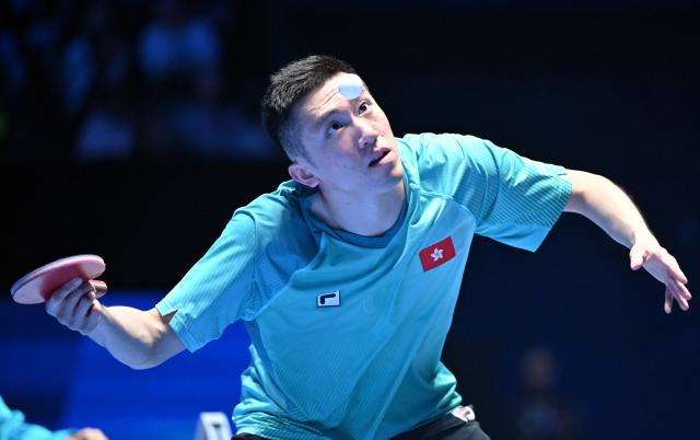 (260204) -- HAIKOU, Feb. 4, 2026 (Xinhua) -- Lam Siu Hang serves during the men's singles group match between Lam Siu Hang of China's Hong Kong and Uda Yukiya of Japan at the ITTF-ATTU Asian Cup Haikou 2026 table tennis tournament in Haikou, south China's Hainan Province, Feb. 4, 2026. (Xinhua/Guo Cheng)