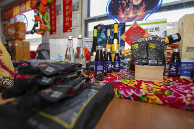 (260204) -- HARBIN, Feb. 4, 2026 (Xinhua) -- This photo taken on Feb. 4, 2026 shows the local specialties for sale at an "in-train fair" in northeast China's Heilongjiang Province. Train K7103, the host of Heilongjiang's first "in-train fair" of 2026, departed from Harbin and headed for Jiagedaqi on Wednesday. The fair features agricultural specialties of the province, railway-themed creative cultural products, and handicrafts listed as intangible cultural heritage. Items purchased at the "fair" would be delivered to buyer-designated addresses via courier service.
   China Railway Harbin Group Co., Ltd. has successively launched a number of themed tourist trains in recent years. At the same time, the company tries its best to enable unique and warm experience for its passengers amid the ongoing Spring Festival travel rush. (Xinhua/Wang Song)