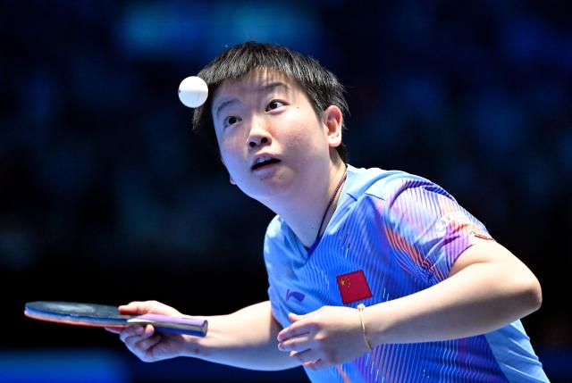 (260205) -- HAIKOU, Feb. 5, 2026 (Xinhua) -- Sun Yingsha of China serves during the women's singles group match between Sun Yingsha of China and Manika Batra of India at the ITTF-ATTU Asian Cup Haikou 2026 table tennis tournament in Haikou, south China's Hainan Province, Feb. 5, 2026. (Xinhua/Guo Cheng)
