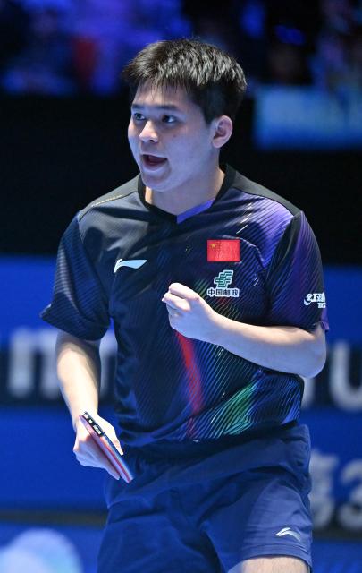 (260205) -- HAIKOU, Feb. 5, 2026 (Xinhua) -- Lin Shidong reacts during the men's singles group match between Lin Shidong of China and Kuo Guan-Hong of Chinese Taipei at the ITTF-ATTU Asian Cup Haikou 2026 table tennis tournament in Haikou, south China's Hainan Province, Feb. 5, 2026. (Xinhua/Guo Cheng)
