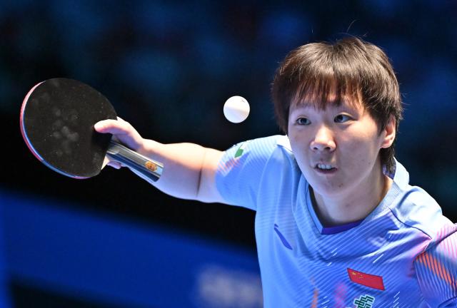 (260205) -- HAIKOU, Feb. 5, 2026 (Xinhua) -- Wang Manyu serves during the women's singles group match between Wang Manyu of China and Akae Kaho of Japan at the ITTF-ATTU Asian Cup Haikou 2026 table tennis tournament in Haikou, south China's Hainan Province, Feb. 5, 2026. (Xinhua/Guo Cheng)