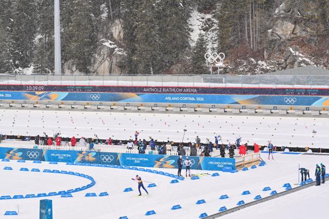 (260205) -- ANTAISAIERWA, Feb. 5, 2026 (Xinhua) -- This photo taken on Feb. 5, 2026 shows a view of the Anterselva Biathlon Arena in Anterselva, Italy. The biathlon competition of the Milan-Cortina 2026 Olympic Winter Games will be held at the venue. (Xinhua/Jiang Han)