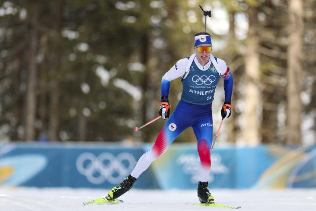 (260205) -- ANTAISAIERWA, Feb. 5, 2026 (Xinhua) -- A Czech athlete attends a training session at the Anterselva Biathlon Arena in Anterselva, Italy, Feb. 5, 2026. The biathlon competition of the Milan-Cortina 2026 Olympic Winter Games will be held at the venue. (Xinhua/Zhang Tao)