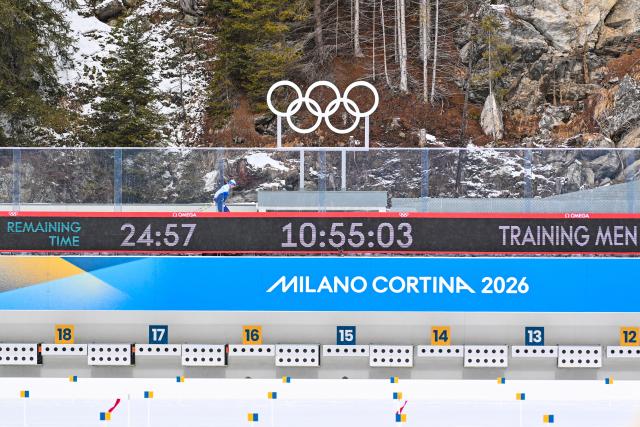 (260205) -- ANTAISAIERWA, Feb. 5, 2026 (Xinhua) -- This photo taken on Feb. 5, 2026 shows a view of the Anterselva Biathlon Arena in Anterselva, Italy. The biathlon competition of the Milan-Cortina 2026 Olympic Winter Games will be held at the venue. (Xinhua/Jiang Han)