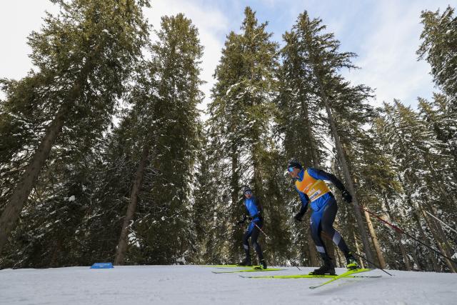 (260205) -- ANTAISAIERWA, Feb. 5, 2026 (Xinhua) -- Athletes of Estonia attend a training session at the Anterselva Biathlon Arena in Anterselva, Italy, Feb. 5, 2026. The biathlon competition of the Milan-Cortina 2026 Olympic Winter Games will be held at the venue. (Xinhua/Zhang Tao)