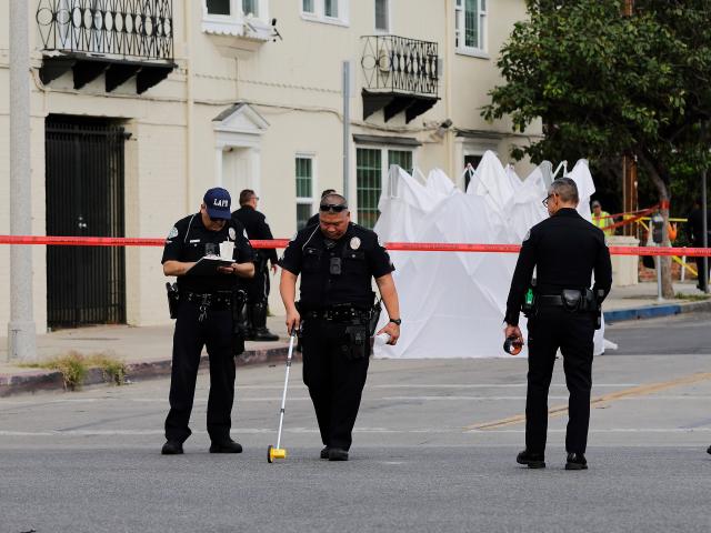 (260206) -- LOS ANGELES, Feb. 6, 2026 (Xinhua) -- Police officers are seen at the accident site after a vehicle crashed into the 99 Ranch Market in the Westwood neighborhood in Los Angeles, California, the United States, on Feb. 5, 2026. At least three people were killed and multiple others injured after a vehicle crashed into a grocery store in the Westwood neighborhood in the U.S. city of Los Angeles on Thursday, according to local authorities.
   The crash was reported around noon. Three people were pronounced dead at the scene, and seven others were transported to a local hospital, the Los Angeles Fire Department said.
   Local media identified the grocery store as a 99 Ranch Market, an Asian supermarket chain. (Photo by Qiu Chen/Xinhua)