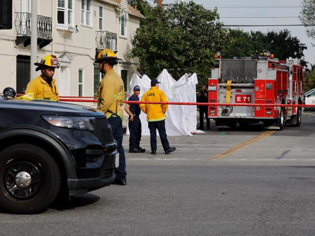 (260206) -- LOS ANGELES, Feb. 6, 2026 (Xinhua) -- Firefighters are seen at the accident site after a vehicle crashed into the 99 Ranch Market in the Westwood neighborhood in Los Angeles, California, the United States, on Feb. 5, 2026. At least three people were killed and multiple others injured after a vehicle crashed into a grocery store in the Westwood neighborhood in the U.S. city of Los Angeles on Thursday, according to local authorities.
   The crash was reported around noon. Three people were pronounced dead at the scene, and seven others were transported to a local hospital, the Los Angeles Fire Department said.
   Local media identified the grocery store as a 99 Ranch Market, an Asian supermarket chain. (Photo by Qiu Chen/Xinhua)