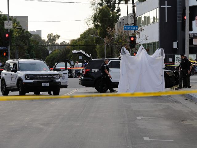 (260206) -- LOS ANGELES, Feb. 6, 2026 (Xinhua) -- Police officers are seen at the accident site after a vehicle crashed into the 99 Ranch Market in the Westwood neighborhood in Los Angeles, California, the United States, on Feb. 5, 2026. At least three people were killed and multiple others injured after a vehicle crashed into a grocery store in the Westwood neighborhood in the U.S. city of Los Angeles on Thursday, according to local authorities.
   The crash was reported around noon. Three people were pronounced dead at the scene, and seven others were transported to a local hospital, the Los Angeles Fire Department said.
   Local media identified the grocery store as a 99 Ranch Market, an Asian supermarket chain. (Photo by Qiu Chen/Xinhua)