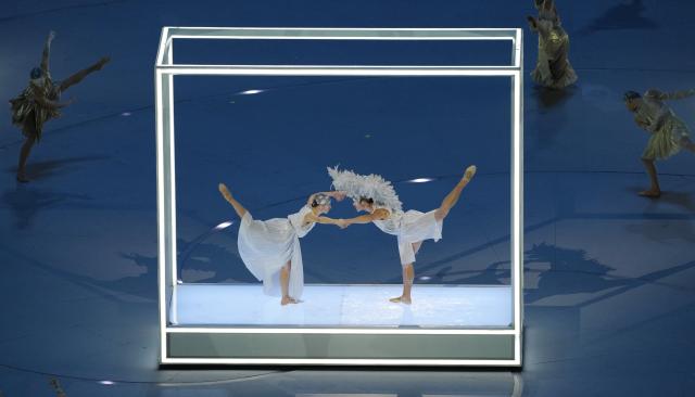 (260206) -- MILAN, Feb. 6, 2026 (Xinhua) -- Artists perform during the opening ceremony of the Milan-Cortina 2026 Olympic Winter Games at the San Siro Olympic Stadium in Milan, Italy, Feb. 6, 2026. (Xinhua/Xue Yuge)
