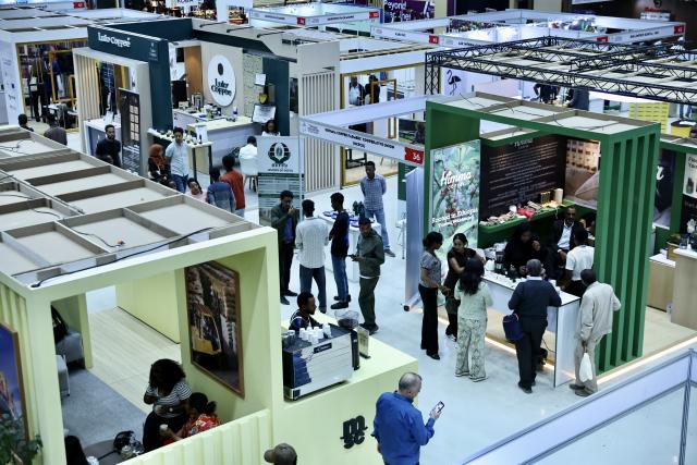 (260206) -- ADDIS ABABA, Feb. 6, 2026 (Xinhua) -- People visit the 22nd African Fine Coffees Conference and Exhibition in Addis Ababa, Ethiopia, Feb. 6, 2026. The 22nd African Fine Coffees Conference and Exhibition, running from February 4 to 6, 2026, has brought together producers, exporters, traders, roasters, investors, policymakers, and development partners to promote African coffee excellence and strengthen global market linkages. (Xinhua/Geng Xinning)