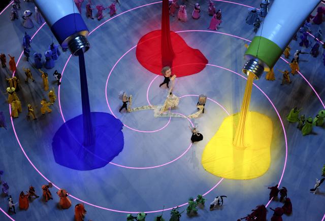 (260206) -- MILAN, Feb. 6, 2026 (Xinhua) -- Artists perform during the opening ceremony of the Milan-Cortina 2026 Olympic Winter Games at the San Siro Olympic Stadium in Milan, Italy, Feb. 6, 2026. (Xinhua/Chen Yichen)