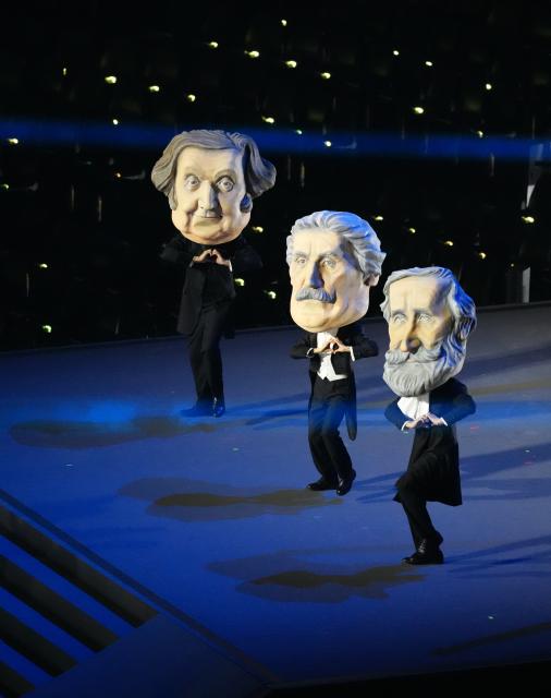 (260206) -- MILAN, Feb. 6, 2026 (Xinhua) -- Artists perform during the opening ceremony of the Milan-Cortina 2026 Olympic Winter Games at the San Siro Olympic Stadium in Milan, Italy, Feb. 6, 2026. (Xinhua/Xue Yuge)