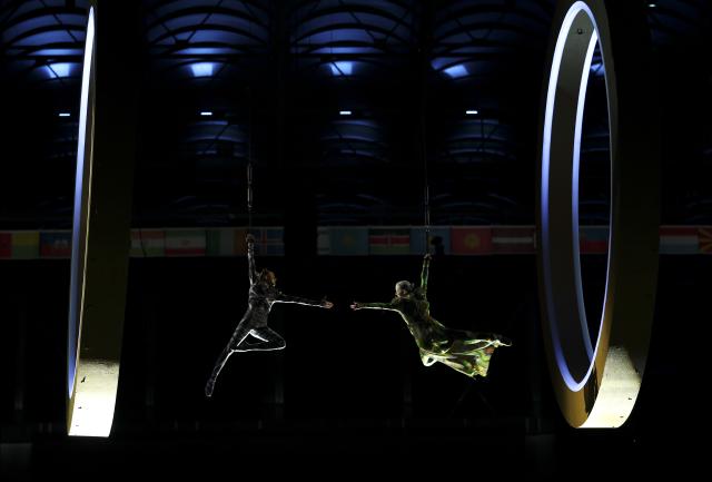 (260206) -- MILAN, Feb. 6, 2026 (Xinhua) -- Artists perform during the opening ceremony of the Milan-Cortina 2026 Olympic Winter Games at the San Siro Olympic Stadium in Milan, Italy, Feb. 6, 2026. (Xinhua/Li Ming)