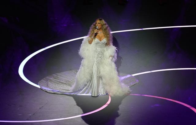 (260206) -- MILAN, Feb. 6, 2026 (Xinhua) -- Mariah Carey performs during the opening ceremony of the Milan-Cortina 2026 Olympic Winter Games at the San Siro Olympic Stadium in Milan, Italy, Feb. 6, 2026. (Xinhua/Cheng Min)