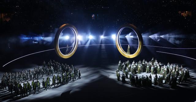 (260206) -- MILAN, Feb. 6, 2026 (Xinhua) -- Artists perform during the opening ceremony of the Milan-Cortina 2026 Olympic Winter Games at the San Siro Olympic Stadium in Milan, Italy, Feb. 6, 2026. (Xinhua/Cheng Min)