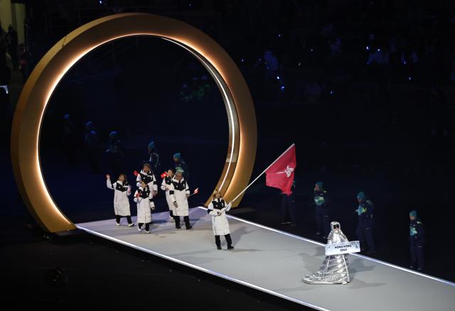(260206) -- MILAN, Feb. 6, 2026 (Xinhua) -- The delegation of China's Hong Kong parades into the San Siro Olympic Stadium during the opening ceremony of the Milan-Cortina 2026 Olympic Winter Games in Milan, Italy, Feb. 6, 2026. (Xinhua/Wang Kaiyan)