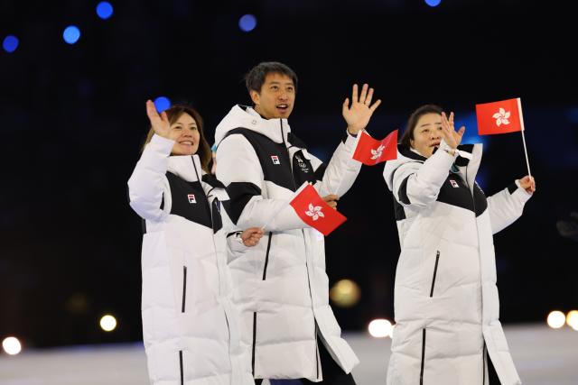 (260206) -- MILAN, Feb. 6, 2026 (Xinhua) -- The delegation of China's Hong Kong parades into the San Siro Olympic Stadium during the opening ceremony of the Milan-Cortina 2026 Olympic Winter Games in Milan, Italy, Feb. 6, 2026. (Xinhua/Li Jing)