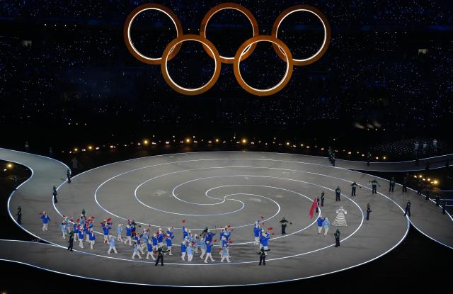 (260206) -- MILAN, Feb. 6, 2026 (Xinhua) -- The delegation of China parades into the San Siro Olympic Stadium during the opening ceremony of the Milan-Cortina 2026 Olympic Winter Games in Milan, Italy, Feb. 6, 2026. (Xinhua/Cheng Min)