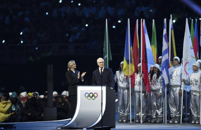 (260207) -- MILAN, Feb. 7, 2026 (Xinhua) -- Giovanni Malago, president of the Milan-Cortina 2026 Organizing Committee, addresses the opening ceremony of the Milan-Cortina 2026 Olympic Winter Games at the San Siro Olympic Stadium in Milan, Italy, Feb. 6, 2026. (Xinhua/Li Jing)