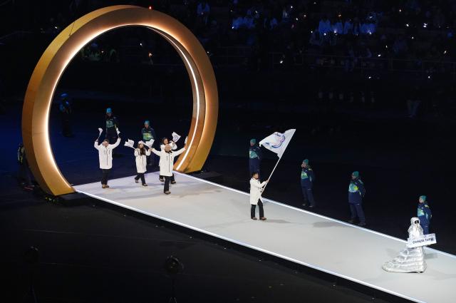 (260207) -- MILAN, Feb. 7, 2026 (Xinhua) -- The delegation of Chinese Taipei parades into the San Siro Olympic Stadium during the opening ceremony of the Milan-Cortina 2026 Olympic Winter Games in Milan, Italy, Feb. 6, 2026. (Xinhua/Xue Yuge)