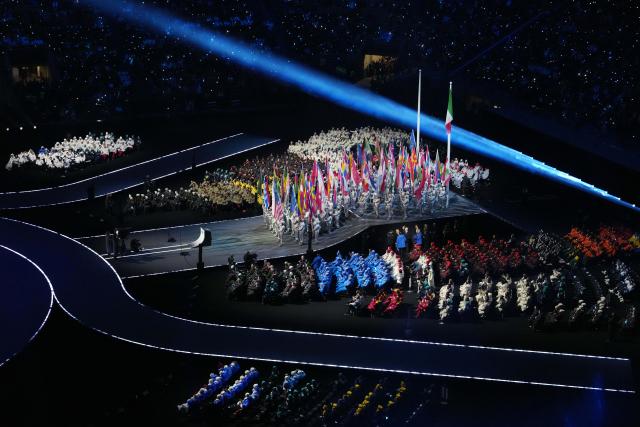 (260207) -- MILAN, Feb. 7, 2026 (Xinhua) -- This photo taken on Feb. 6, 2026 shows the opening ceremony of the Milan-Cortina 2026 Olympic Winter Games at the San Siro Olympic Stadium in Milan, Italy. (Xinhua/Xue Yuge)