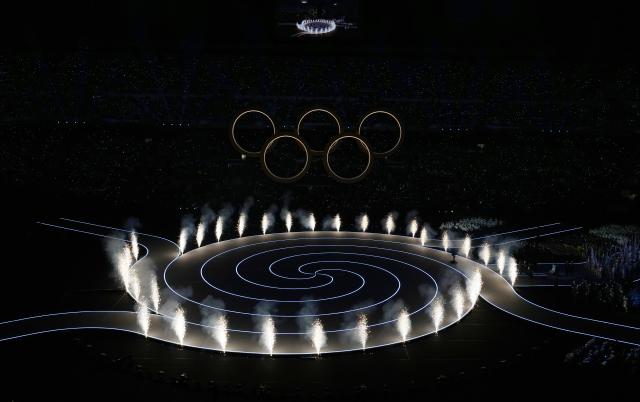 (260207) -- MILAN, Feb. 7, 2026 (Xinhua) -- This photo taken on Feb. 6, 2026 shows the Olympic rings at the opening ceremony of the Milan-Cortina 2026 Olympic Winter Games at the San Siro Olympic Stadium in Milan, Italy. (Xinhua/Cheng Min)