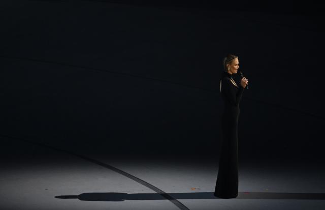 (260207) -- MILAN, Feb. 7, 2026 (Xinhua) -- Actress Charlize Theron performs during the opening ceremony of the Milan-Cortina 2026 Olympic Winter Games at the San Siro Olympic Stadium in Milan, Italy, Feb. 6, 2026. (Xinhua/Zhang Haofu)