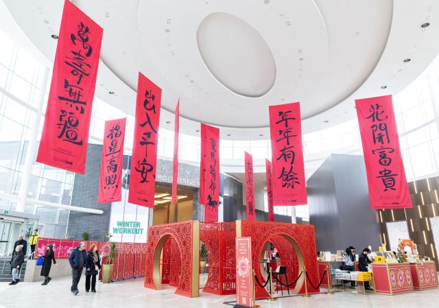 (260207) -- TORONTO, Feb. 7, 2026 (Xinhua) -- Decorations marking the upcoming Chinese New Year of the Horse are seen in a shopping center in Mississauga, Ontario, Canada, on Feb. 6, 2026.
  Many shopping malls and supermarkets in Ontario have launched their themed decorations to celebrate the upcoming Chinese New Year of the Horse. (Photo by Zou Zheng/Xinhua)