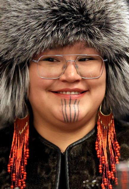 (260207) -- NUUK, Feb. 7, 2026 (Xinhua) -- A woman dressed in traditional costumes is seen in Nuuk, Greenland, an autonomous territory of Denmark, Feb. 6, 2026. (Xinhua/Li Ying)