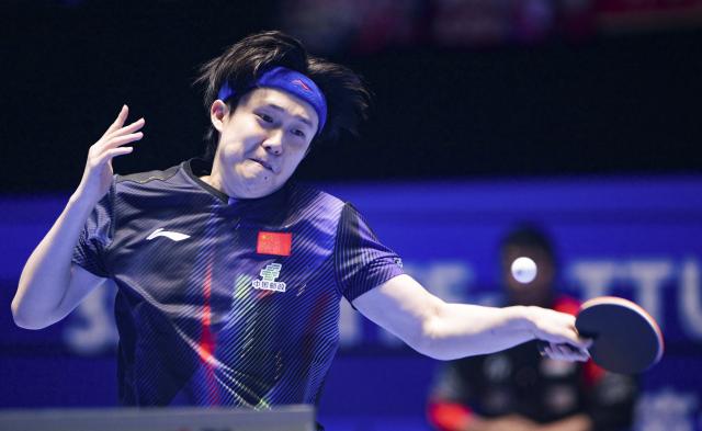 (260207) -- HAIKOU, Feb. 7, 2026 (Xinhua) -- Wang Chuqin hits a return during the men's singles round of 16 match between Wang Chuqin of China and Izaac Quek of Singapore at the ITTF-ATTU Asian Cup Haikou 2026 table tennis tournament in Haikou, south China's Hainan Province, Feb. 7, 2026. (Xinhua/Yang Guanyu)