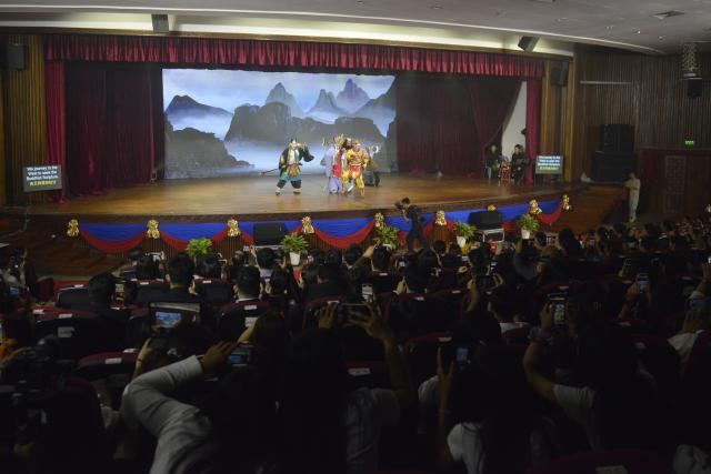 (260207) -- PHNOM PENH, Feb. 7, 2026 (Xinhua) -- Chinese artists perform Wu Opera at the Chaktomuk Theater in Phnom Penh, Cambodia on Feb. 6, 2026. A troupe of Chinese artists from east China's Zhejiang Province performed centuries-old Wu Opera here on Friday evening to celebrate the upcoming Chinese New Year, or the Spring Festival. (Photo by Phearum/Xinhua)
