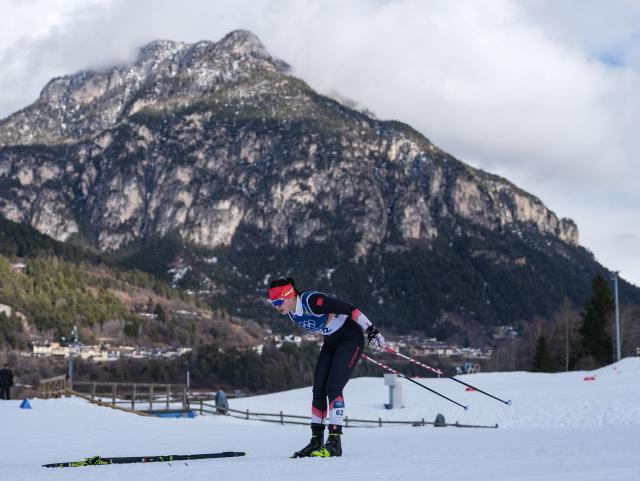 (260207) -- TESERO, Feb. 7, 2026 (Xinhua) -- Dinigeer Yilamujiang of China competes during the Cross-Country Skiing Women's 10km+10km Skiathlon of the Milan-Cortina 2026 Olympic Winter Games in Tesero, Italy, Feb. 7, 2026. (Xinhua/Peng Ziyang)