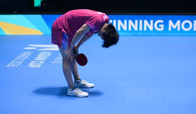 (260207) -- HAIKOU, Feb. 7, 2026 (Xinhua) -- Togami Shunsuke reacts after winning the men's singles quarterfinal between Lin Shidong of China and Togami Shunsuke of Japan at the ITTF-ATTU Asian Cup Haikou 2026 table tennis tournament in Haikou, south China's Hainan Province, Feb. 7, 2026. (Xinhua/Yang Guanyu)