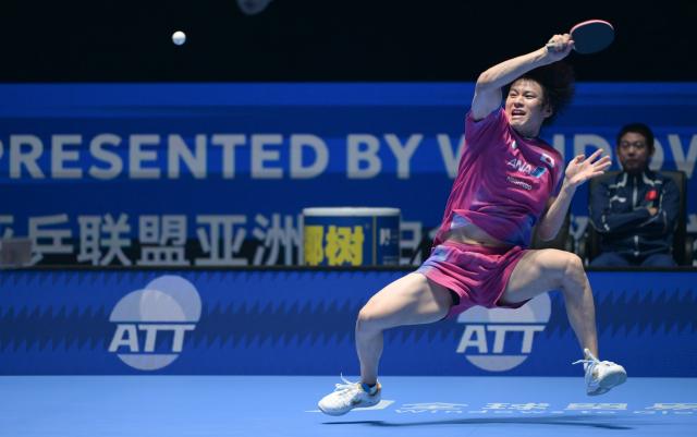 (260207) -- HAIKOU, Feb. 7, 2026 (Xinhua) -- Togami Shunsuke hits a return during the men's singles quarterfinal between Lin Shidong of China and Togami Shunsuke of Japan at the ITTF-ATTU Asian Cup Haikou 2026 table tennis tournament in Haikou, south China's Hainan Province, Feb. 7, 2026. (Xinhua/Yang Guanyu)