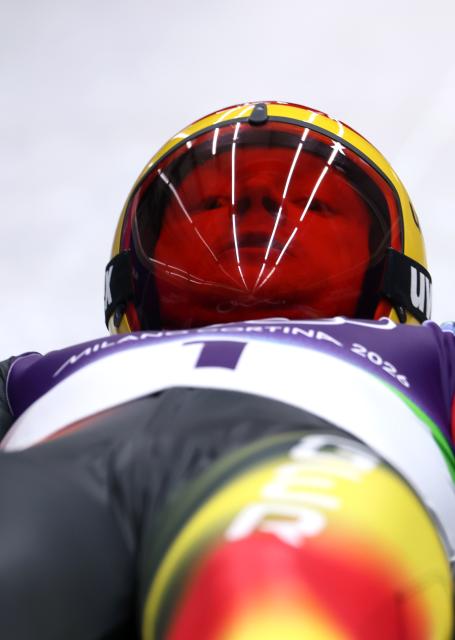 (260207) -- CORTINA D'AMPEZZO, Feb. 7, 2026 (Xinhua) -- Max Langenhan of Germany competes during the luge men's singles run 1 at the Milan-Cortina 2026 Olympic Winter Games in Cortina, Italy, Feb. 7, 2026. (Xinhua/Ding Xu)
