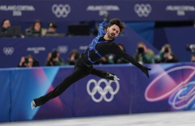 (260207) -- MILAN, Feb. 7, 2026 (Xinhua) -- Kevin Aymoz of France competes during the short program of men single skating for figure skating team event at the Milan-Cortina 2026 Olympic Winter Games in Milan, Italy, Feb. 7, 2026. (Xinhua/Cheng Min)