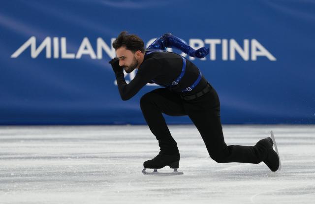 (260207) -- MILAN, Feb. 7, 2026 (Xinhua) -- Kevin Aymoz of France competes during the short program of men single skating for figure skating team event at the Milan-Cortina 2026 Olympic Winter Games in Milan, Italy, Feb. 7, 2026. (Xinhua/Cheng Min)